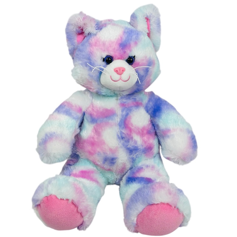 BAB 15” Pastel Swirl Tie Dye Kitty Cat Build A Bear White Pink Blue Purple Plush